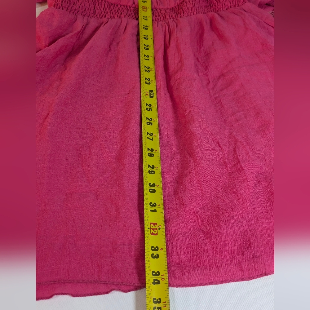Fuchsia Pink Smocked Poplin Lace Embroidered Mini Dress Pullover Sz L - Picture 12 of 14